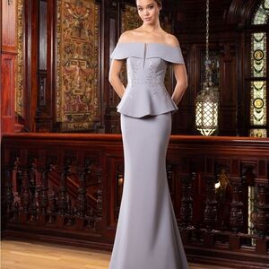 Elegant Off-Shoulder Gray Evening Dress